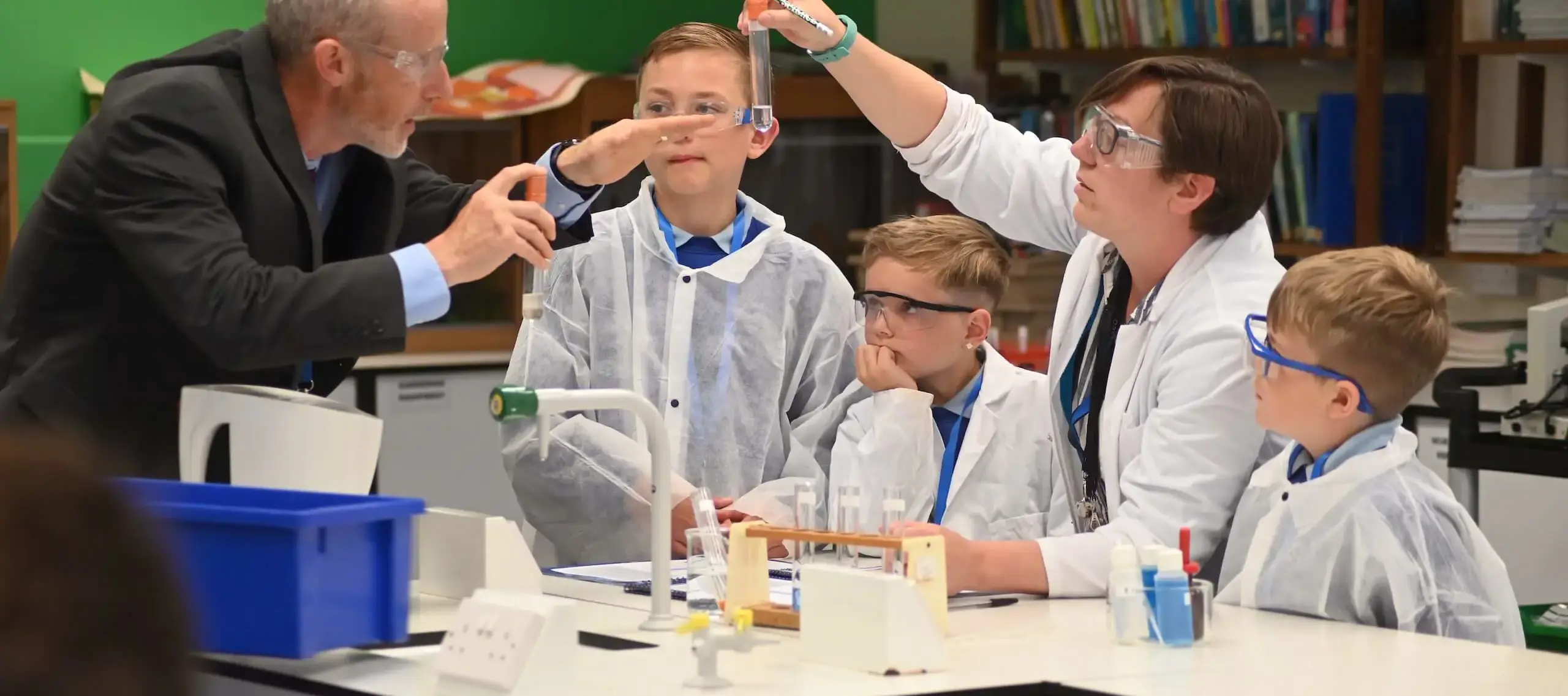 Local primary school pupils in science labs at CSI day at Pocklington School