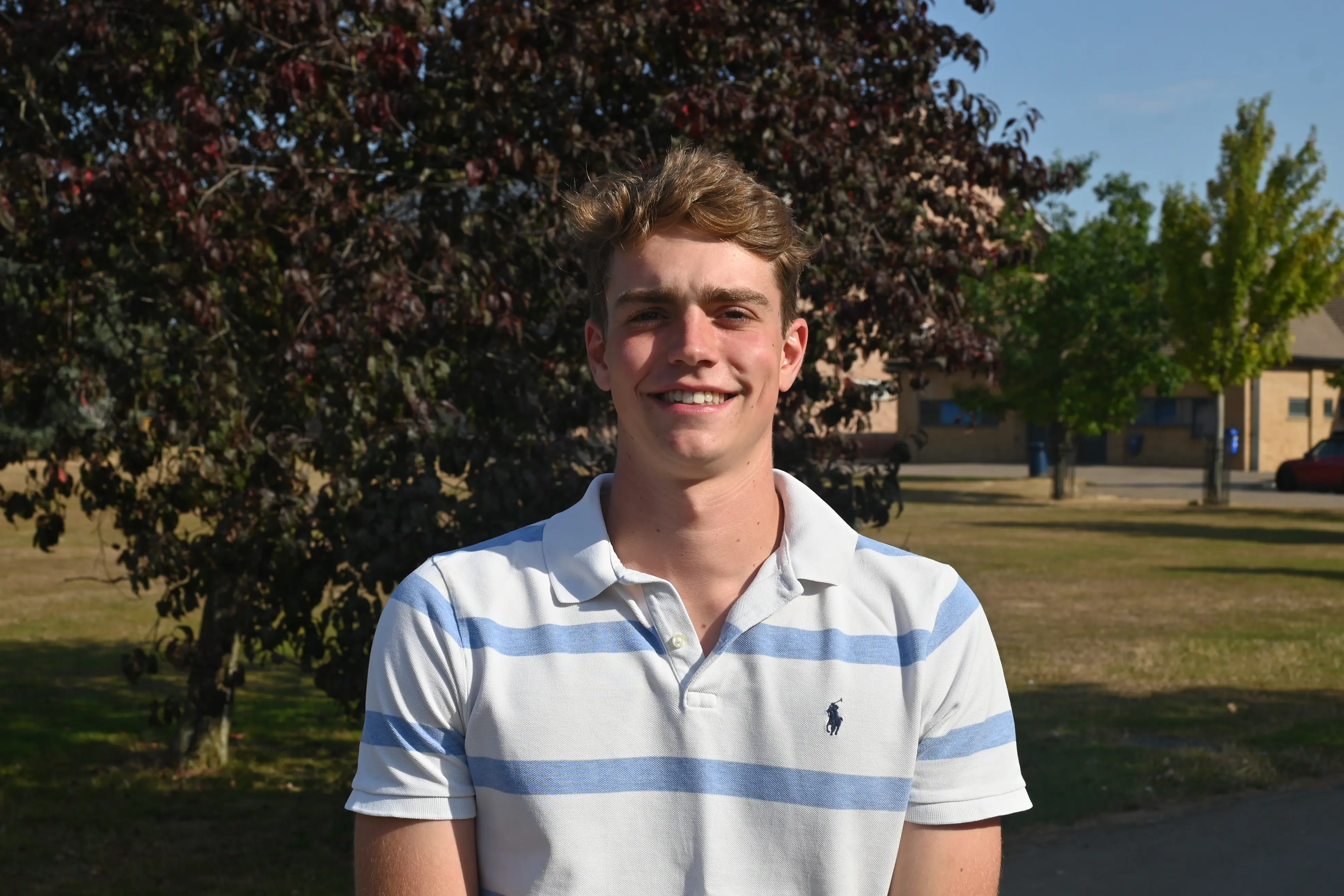 James collects A Level results at Pocklington School