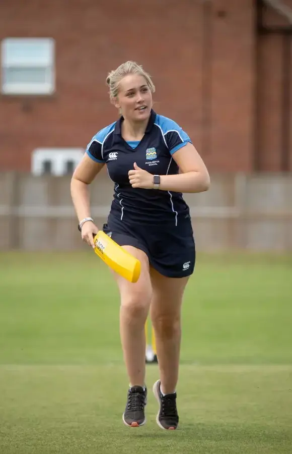 Pocklington School Sixth Former practising cricket