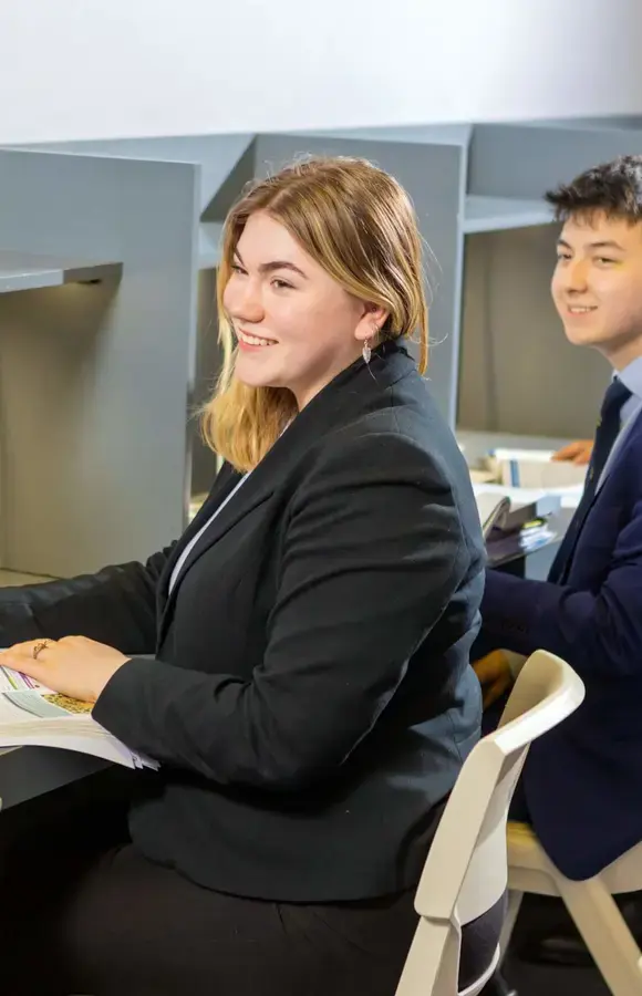 Three Pocklington School Sixth Formers in Sixth Form study area